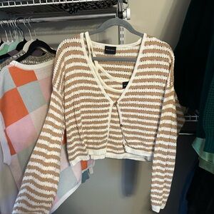 Striped Tan and White Knit Cardigan and tank